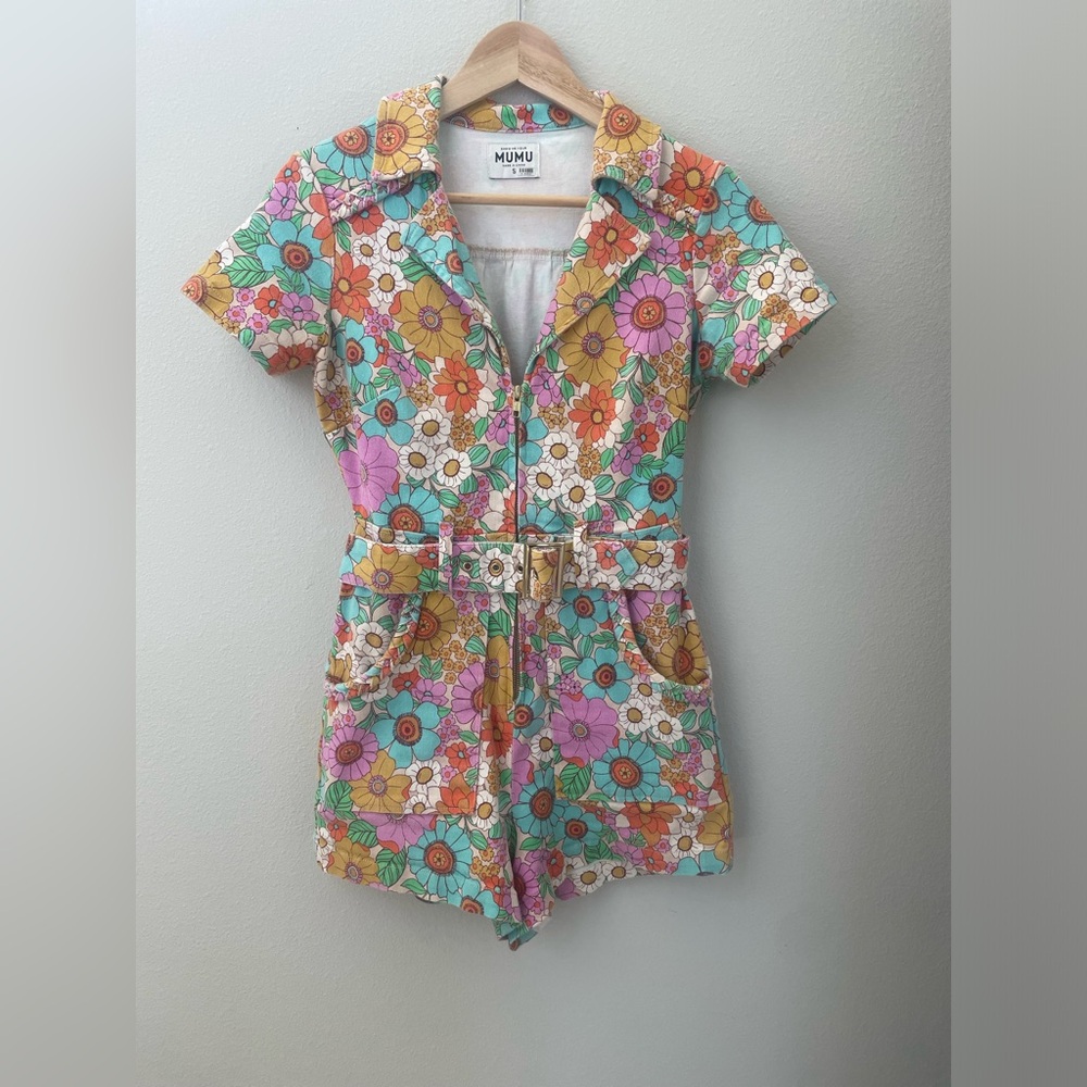 Show Me Your Mumu Floral Denim Romper Size Small